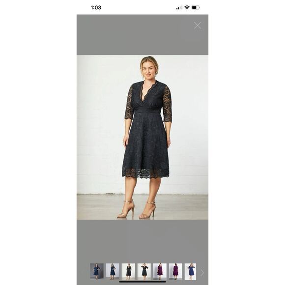 Kiyonna Mademoiselle‎ Lace Cocktail Dress Fit & Flare Midi Onyx Black 3X Plus - Picture 1 of 9